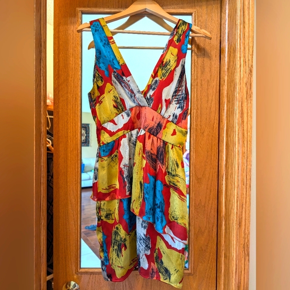 Jump Peplum V Neck Plunge Mini Dress - Picture 1 of 5